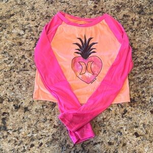 Hurley Pink & Peach Girls' Long-Sleeve Rash Guard with Pineapple Heart UPF 50+